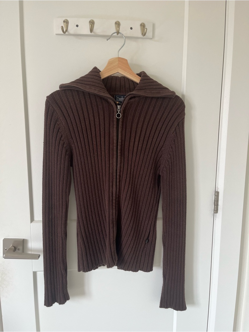 Brown Ribbed 90s Double Zip Sweater